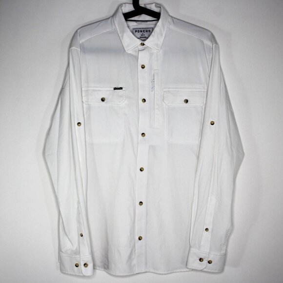 Poncho Mens Medium Slim Magnetic Pockets Outdoor Vented Button Up Shirt F1251 - Picture 1 of 6